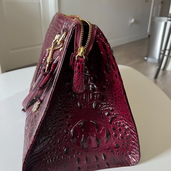 Brahmin Travel Bag | Croc Embossed Leather | Wine Burgundy - Picture 3 of 4